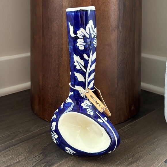 Ceramique Handcrafted in India,unique abstract shape,ceramic royal blue vase - Picture 3 of 12